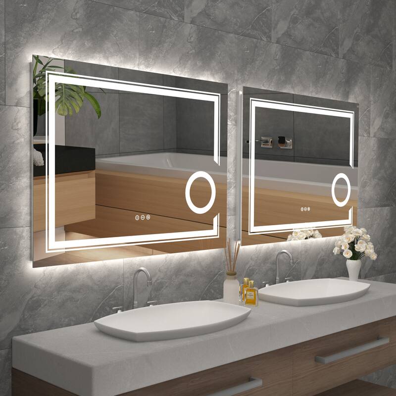 LED Backlit Dual Light Bathroom Mirror Makeup Anti-Fog with Magnifier