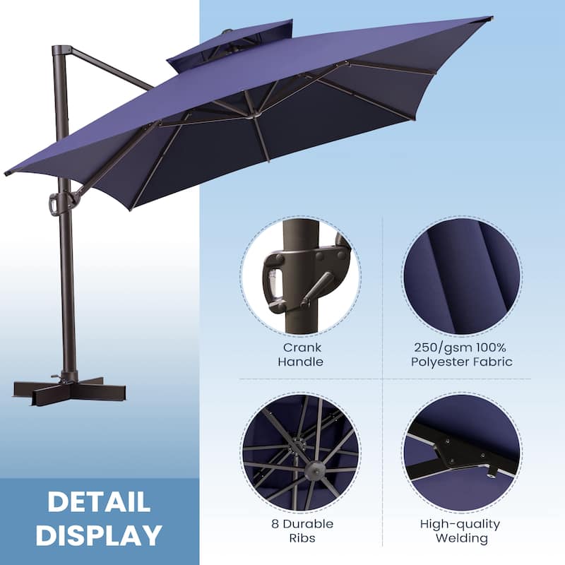 10 x 13 ft Outdoor Aluminum Double Top Patio Offset Cantilever Umbrella with Base