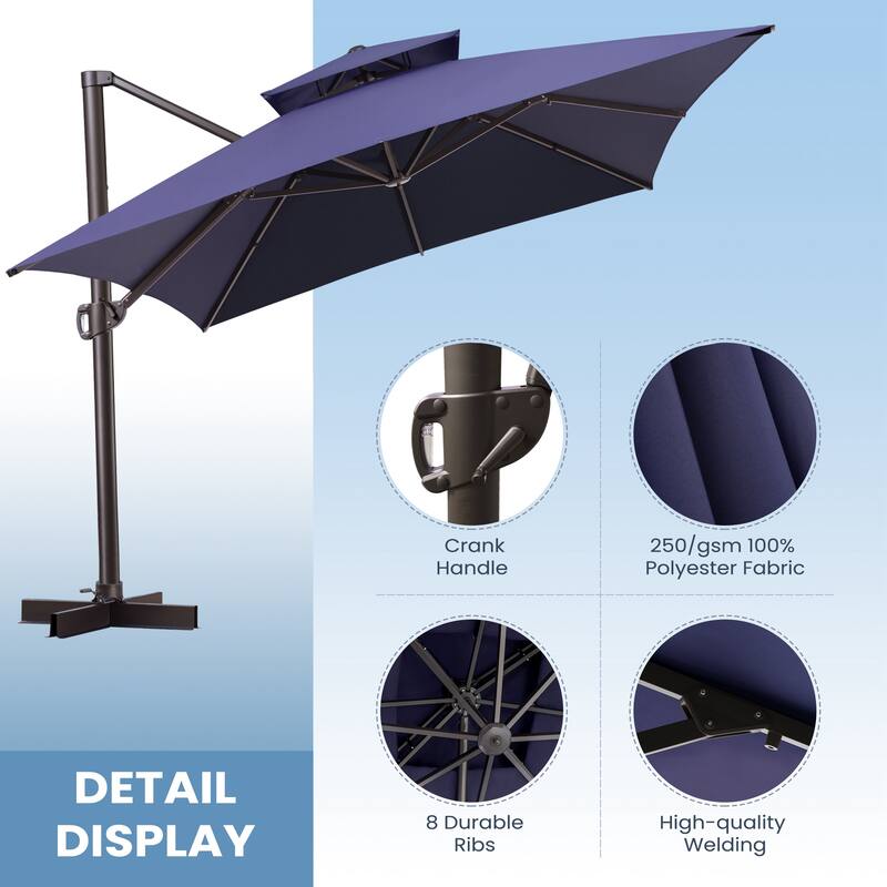 Crestlive Outdoor 13 x 10ft 360-degree Rotation Patio Cantilever Umbrella with Base