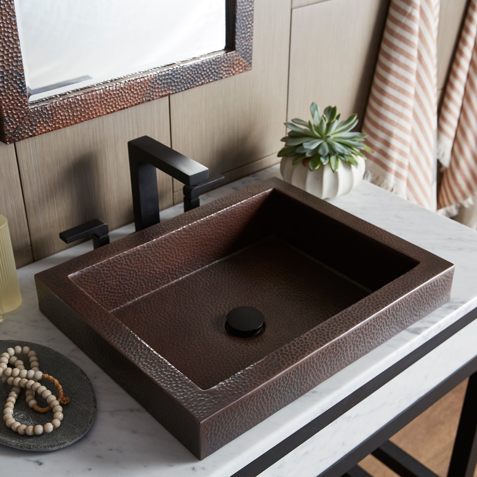 Tatra Hand-Hammered Copper Drop-in Bathroom Sink - 20 x 16 x 4.5
