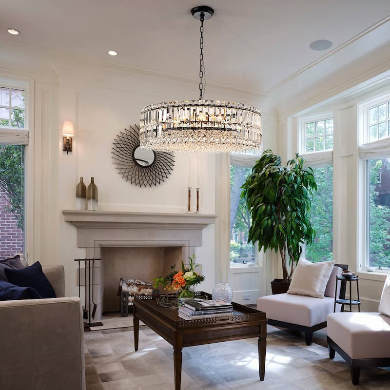 8-Lights Modern Drum Crystal Chandelier Round Dining Room Light Fixture