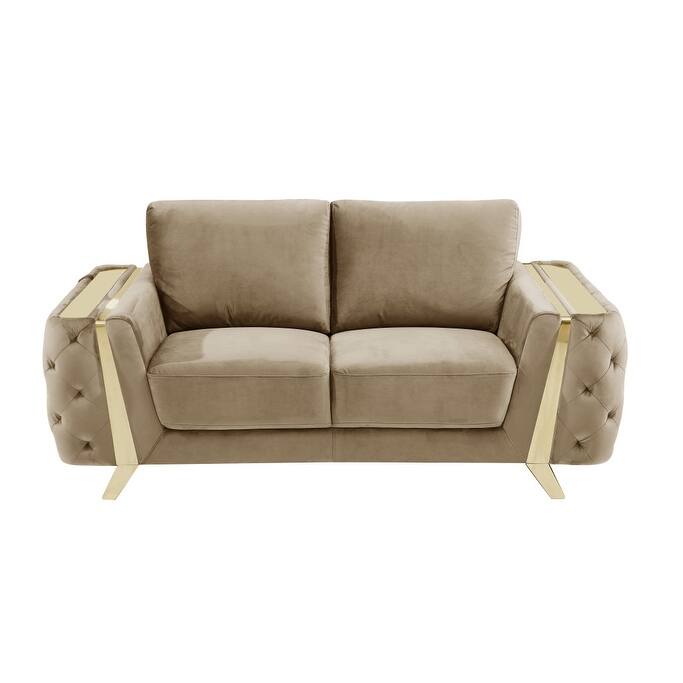 HomeRoots 72" Beige And Gold Velvet Loveseat