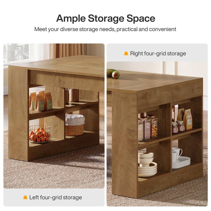70.87-Inch Dining Table for 6 to 8 People, Wooden Kitchen Table with Storage Shelves for Dining Room