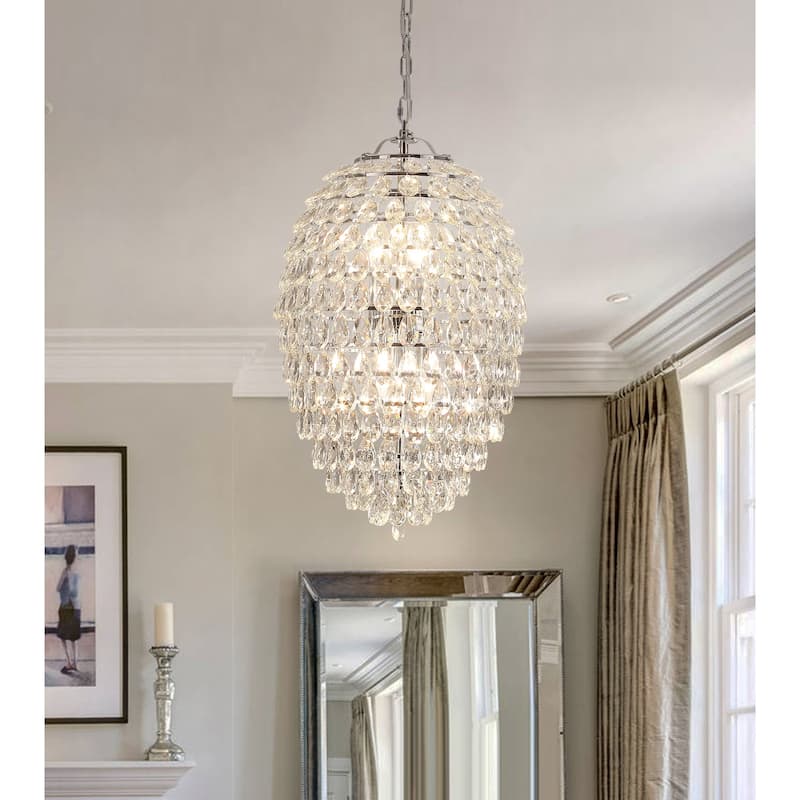 Contemporary 6-Light Luxury Crystal Chandelier Kitchen Island Pendant - Chrome - W14" x H23"