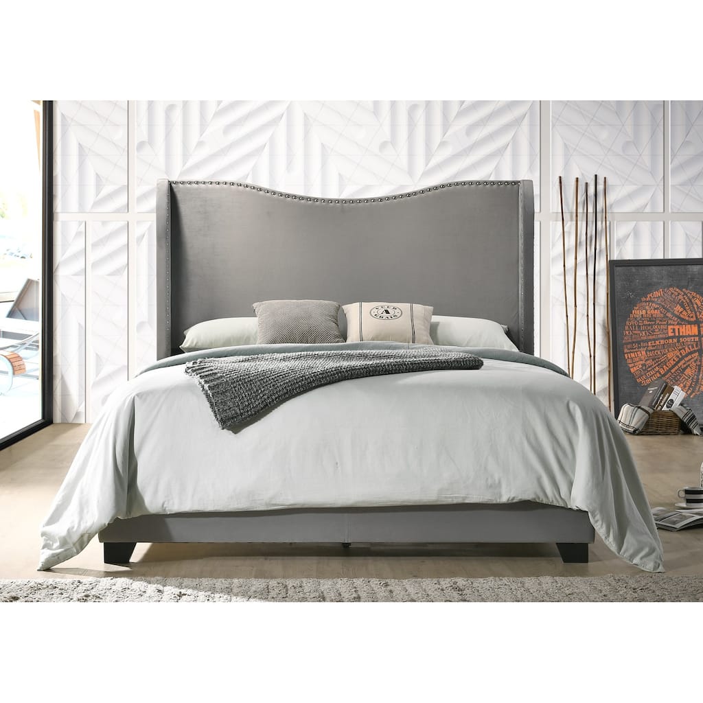 Copper Grove Puteaux Grey Velvet Upholstered Wingback Panel Bed