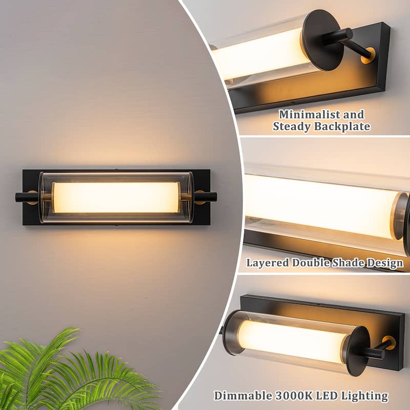 Double-Layer Cylindrical Clear Glass LED Wall Sconce Modern Industrial