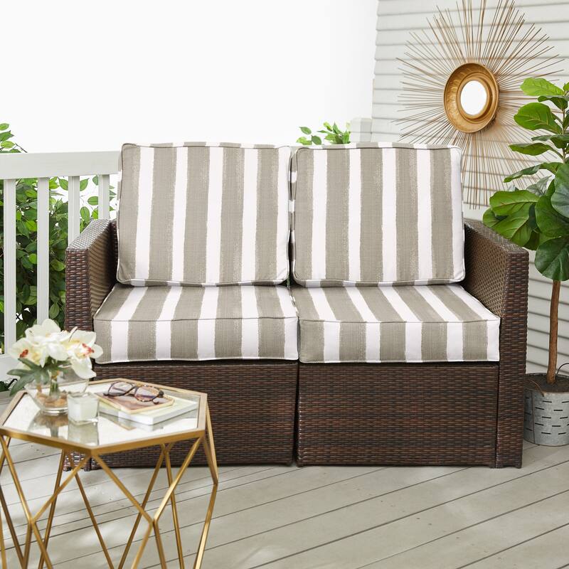 Sorra Home Tan and White Stripe Indoor/Outdoor Deep Seating Loveseat Cushion Set - 25 x 23 x 5 - Nico Coconut
