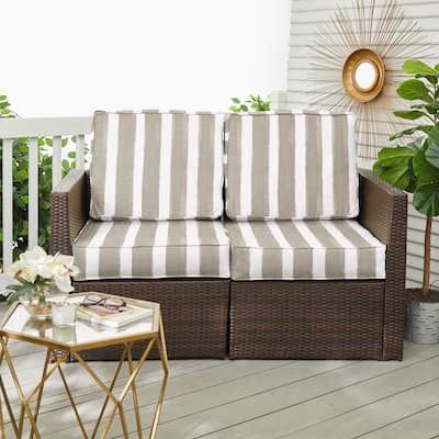 Sorra Home Tan and White Stripe Indoor/Outdoor Deep Seating Loveseat Cushion Set