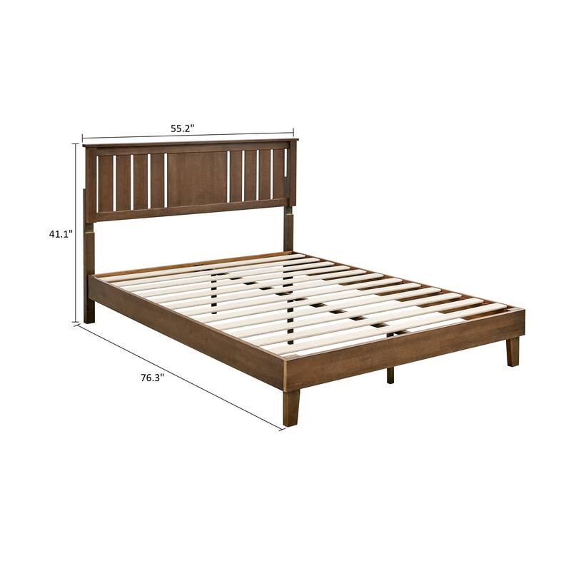 MUSEHOMEINC Mid-Century Modern Solid Wooden Platform Bed with Adjustable Height Headboard for Bedroom,Wood Slat Support - Full