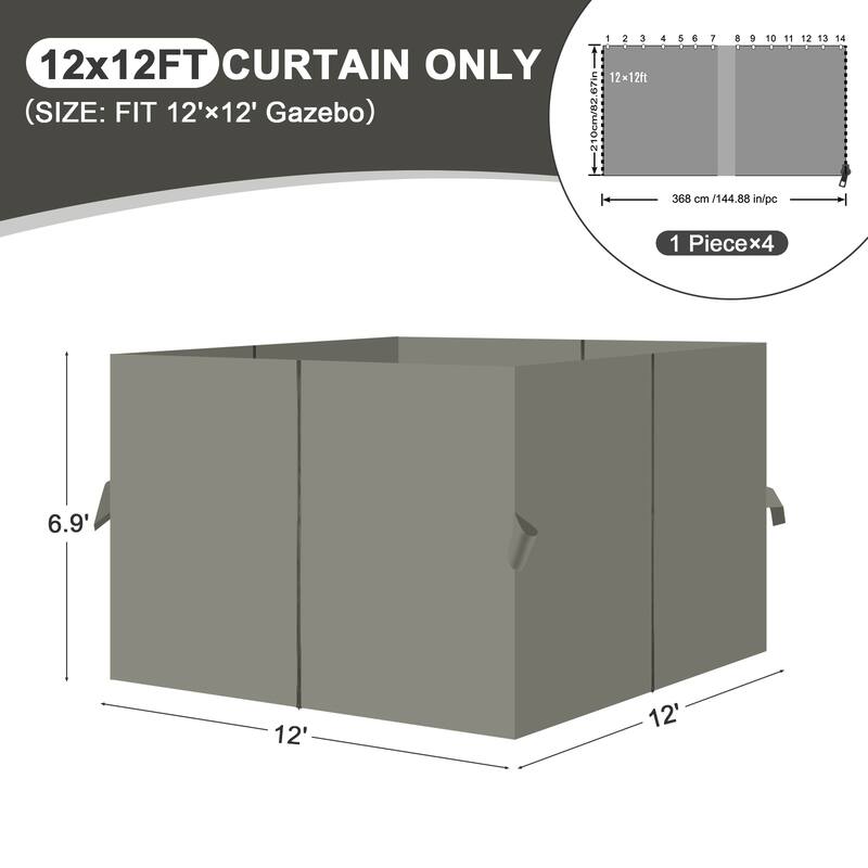 Aoodor Gazebo Curtain Replacement-Universal 4-Panel Sidewalls, Curtain Only
