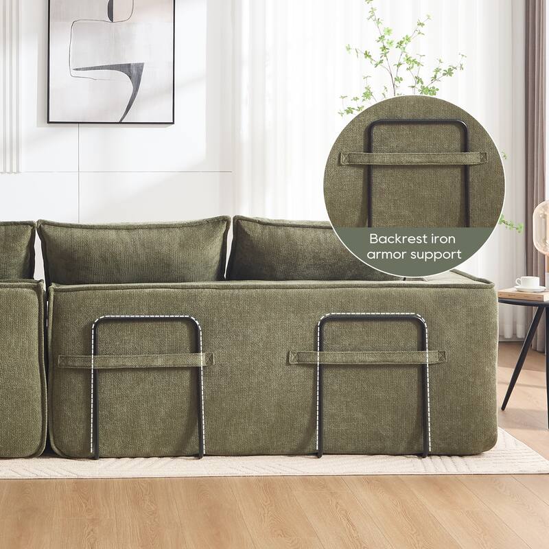 Modular Deep Seat Sectional Sofa with Chaise Lounge, Fabric Upholstered Cloud Boneless Couch, High-Density Sponge Floor Sofa