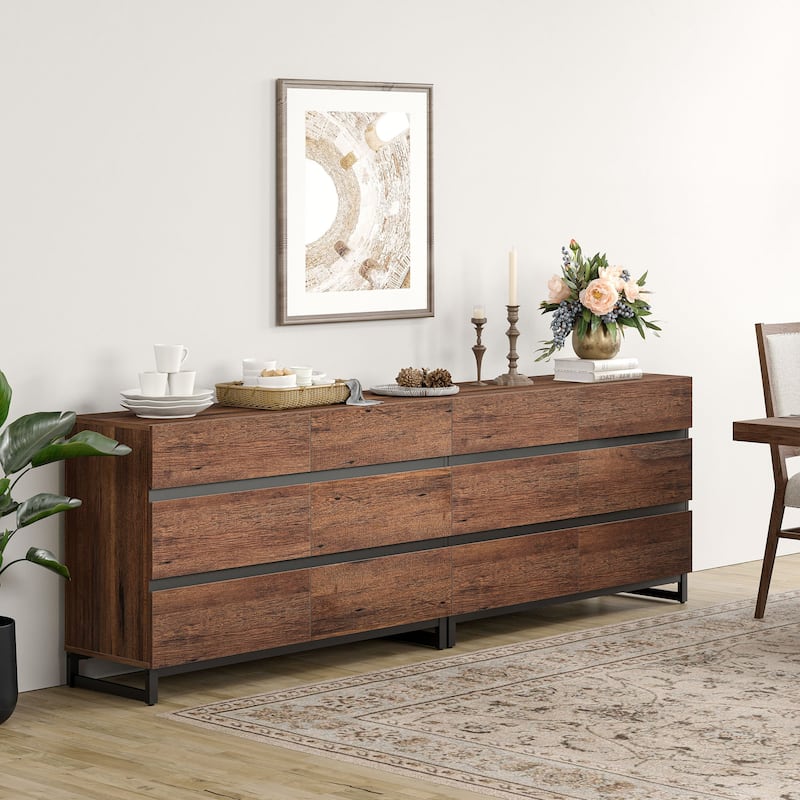 3-Piece Dresser And Nightstand Set,Dresser With 12 Drawers, 2 Nightstand for Bedroom, Bedroom Furniture Set