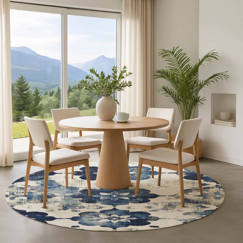 Premium Washable Super Soft Modern Floral Mayfield Rug - Navy - 8' x 8'