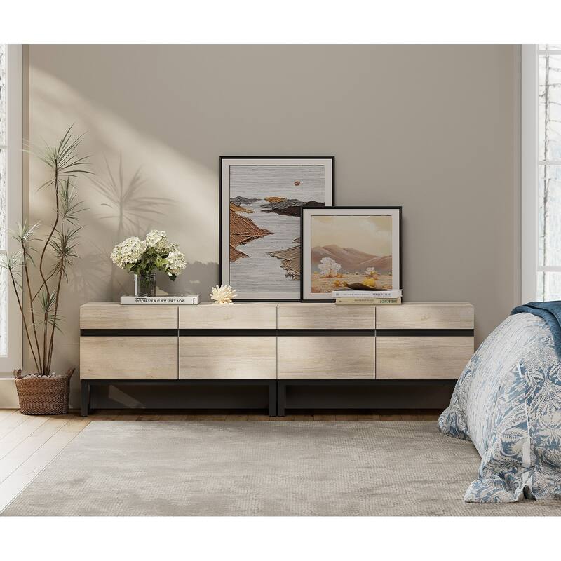 WAMPAT Modern TV Stand with Storage Cabinets, Wood Entertainment Center Media Console Table with Metal Legs for Living Room