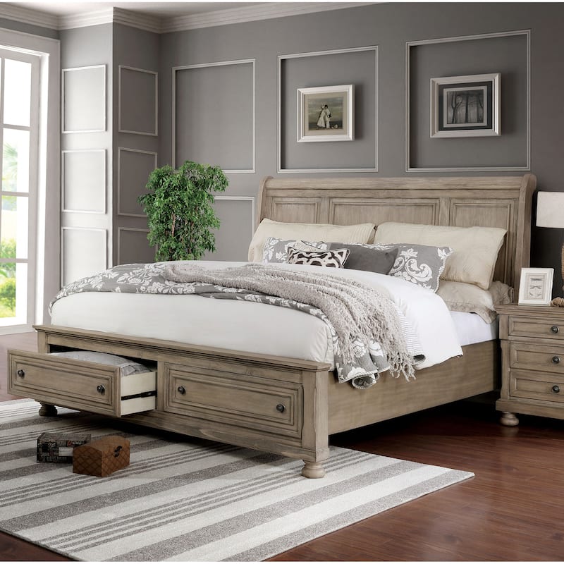 Furniture of America Nahkohe Rustic Grey Wood 2-drawer Sleigh Bed - Queen