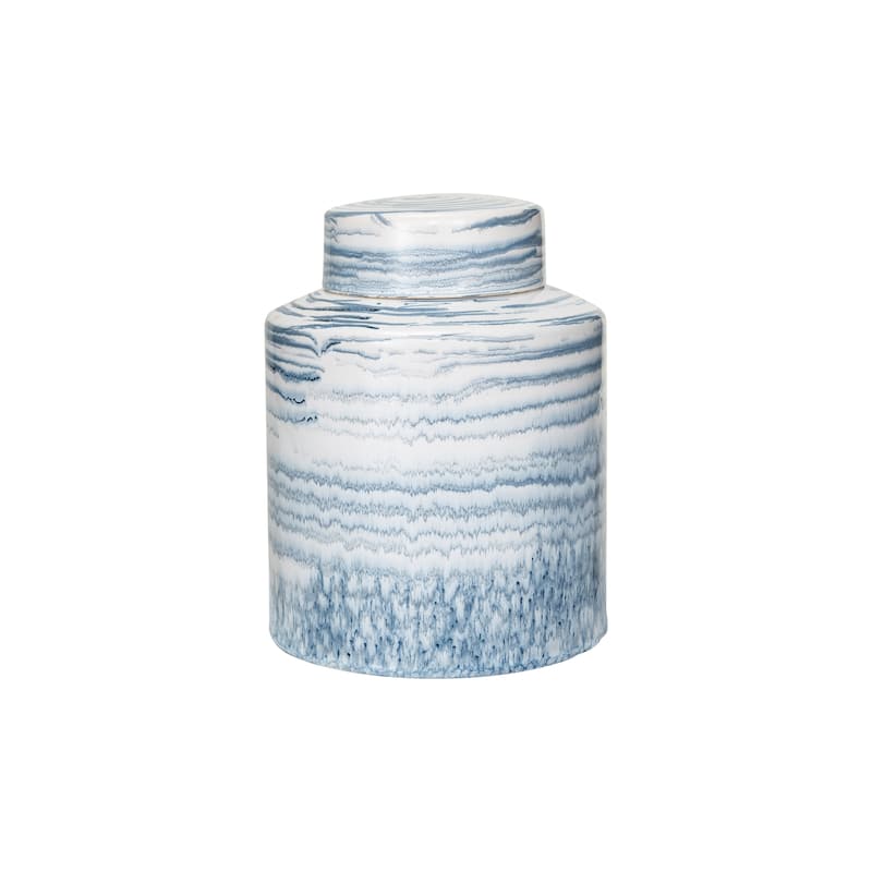Stoneware Striped Ginger Jar with Reactive Glaze - 8.1"L x 8.1"W x 10.3"H