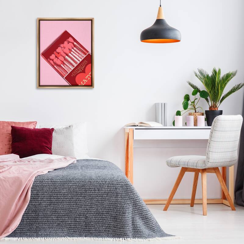 Stupell Pink Heart Shaped Matches Framed Floater Canvas Wall Art Design By Lil' Rue