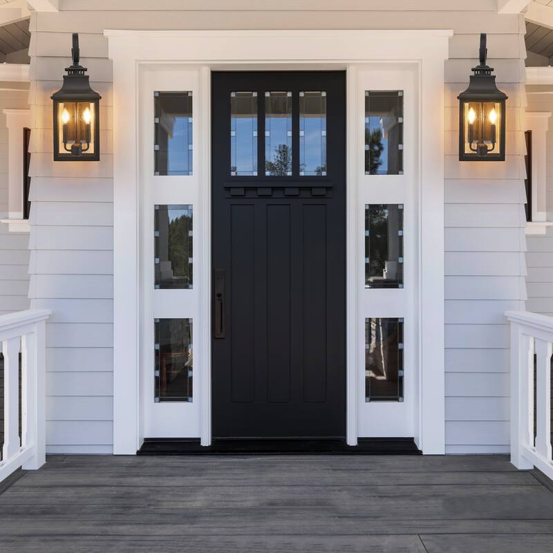 Single Pack Outdoor Wall Lantern – Classic Black Metal Sconce with Clear Seeded Glass (Bulb Not Included)