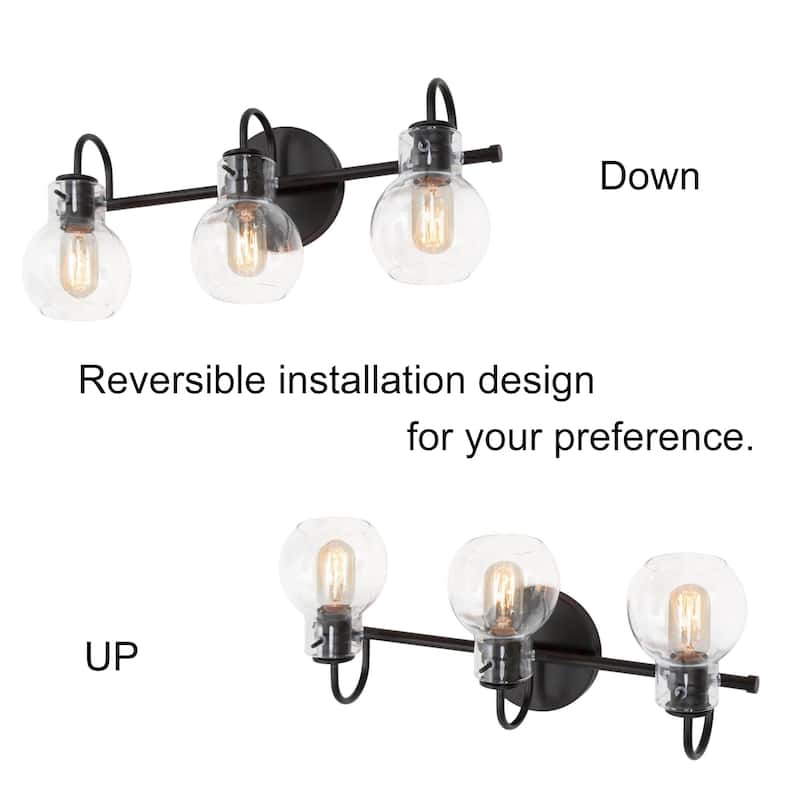 Olia Modern Black 3-Light Bathroom Vanity Light Orb Glass Wall Sconces Minimalist Design