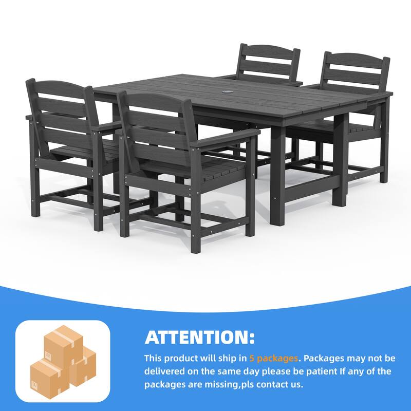 5-Piece HDPE Outdoor Dining Table Sets with Umbrella Hole - 1-Table 4-Chairs