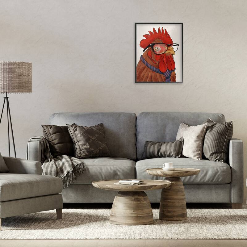 Stupell Trendy Rooster with Tie Framed Giclee Art Design By Marcus Prime