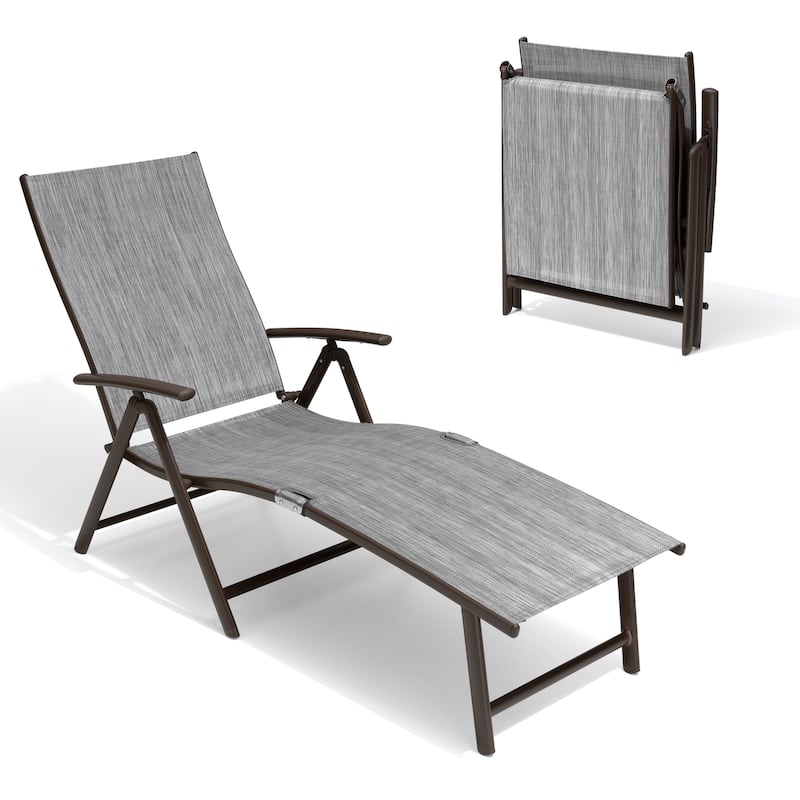 Crestlive Products Outdoor Aluminum Folding Adjustable Chaise Lounge Chair