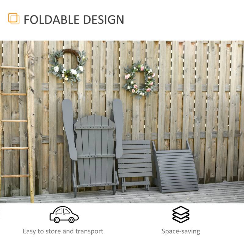 3-Piece Folding Adirondack Chair With Ottoman And Side Table, Outdoor Wooden Fire Pit Chairs W/ High-Back