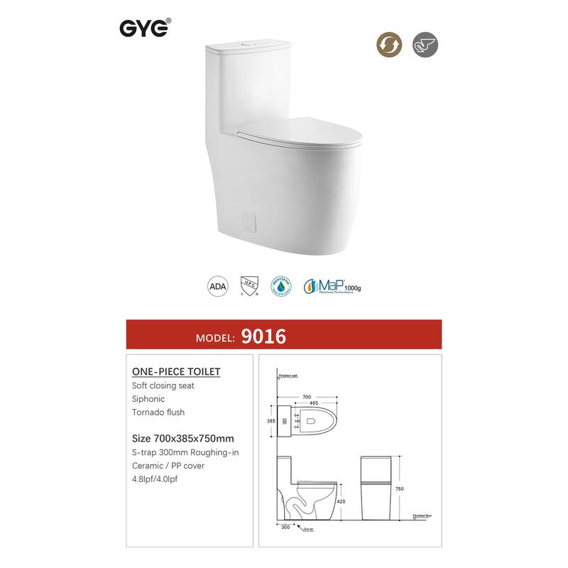One Piece Toilet with Powerful Flush, Compact Toilet Elongated & ADA Height Seat, Sleek Design Toilet - N/A - White