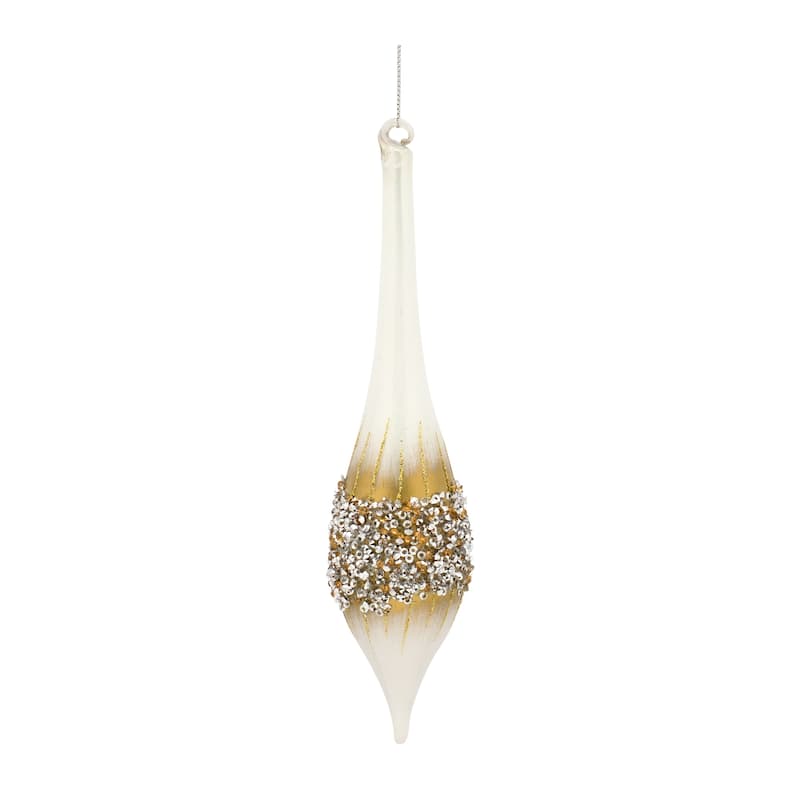 Sequin Christmas Finial Drop Ornaments 10.75" 270mm White Gold 12ct