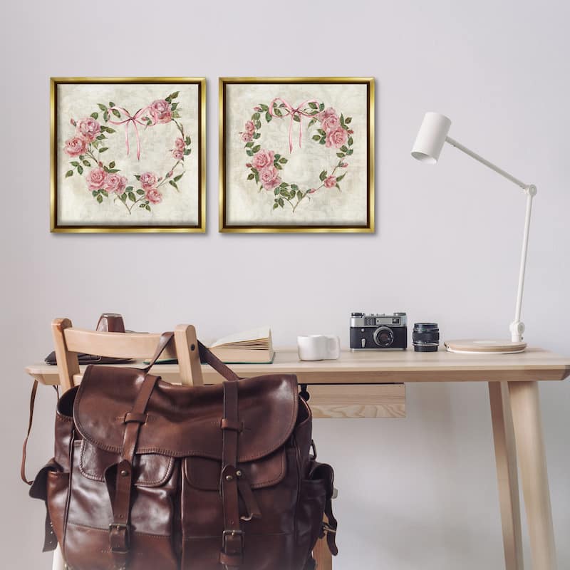 Stupell Heart Shaped Wreaths Framed Floater Canvas Wall Art Design By Sally Swatland (Set of 2)