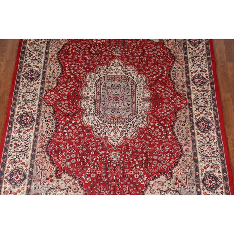 Floral Red Kashan Indian Area Rug Handmade Wool Carpet - 6'1"x 9'4"