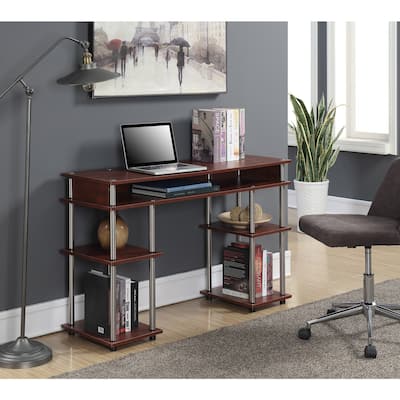 Retro Desk with Shelves - Home Office Computer Desk, Corner Vanity Nail Table - 47" Cherry Finish