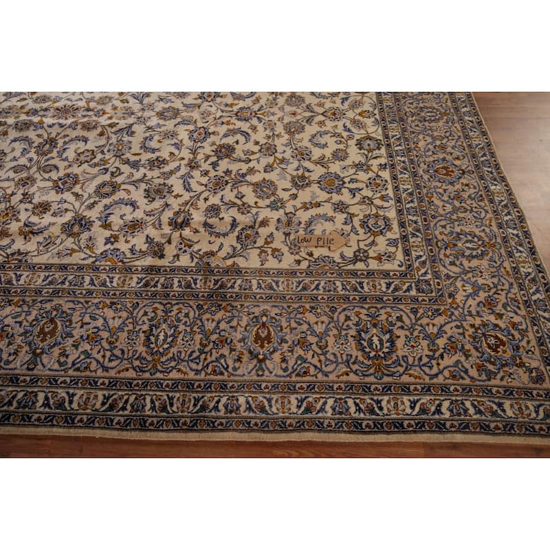 Ivory Floral Kashan Persian Vintage Area Rug Handmade Wool Carpet - 9'10"x 13'2"