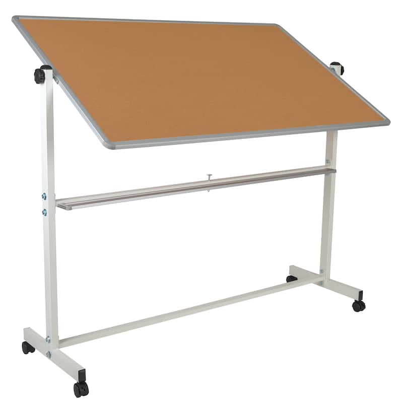 Reversible Mobile Cork Bulletin & White Board with Pen Tray