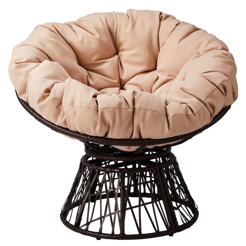 38 Inch Wicker Papasan Chair with Rotating Cushioned Seat - 38" x 33.5" x 32"