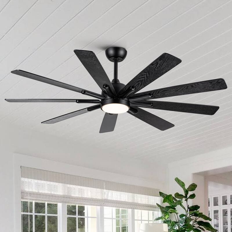Mordern Farmhouse 62 In Black Ceiling Fan with Smart App and Remote Control - Black