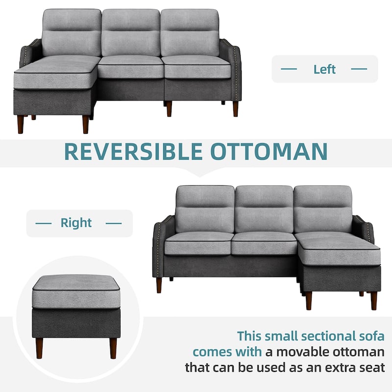 Futzca 78” L Shaped Sofa Couch with Ottoman and Side Storage Bag