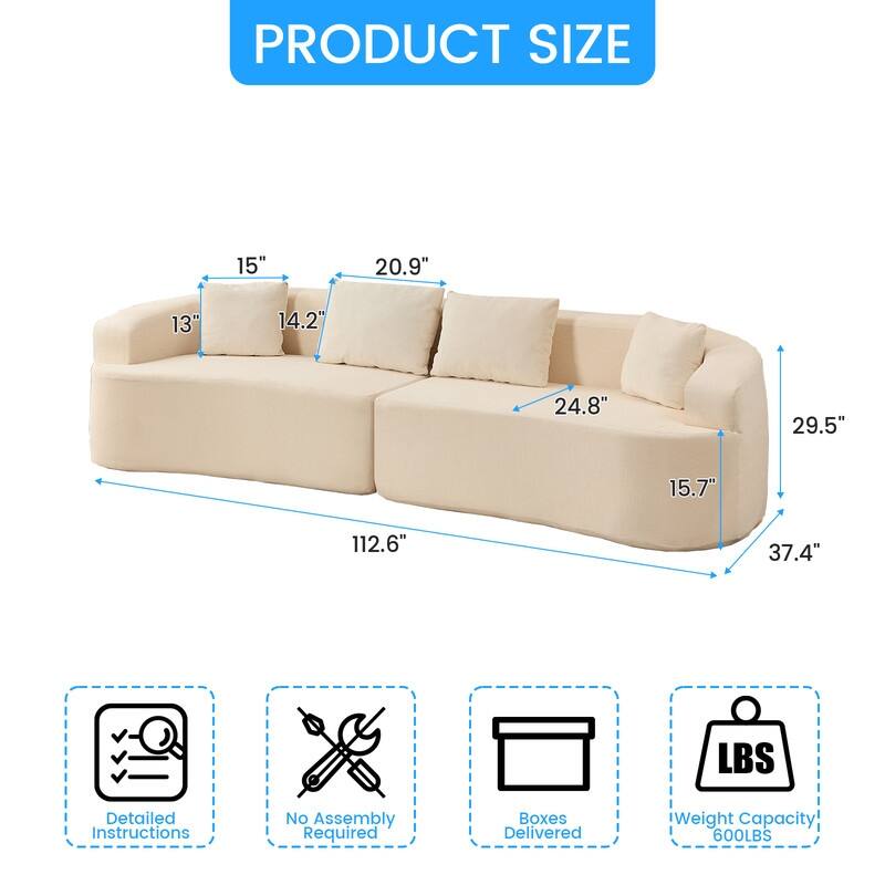 Mixoy 112" Curved Modular Sectional Sofa in Chenille Fabric Modern Minimalist Design Compressed No Assembly Required
