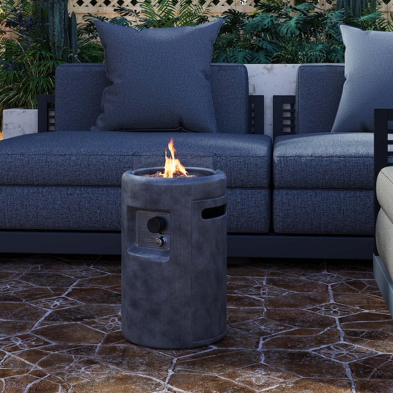 COSIEST 16" Outdoor Column Propane Fire Pit with Glass Wind Guard