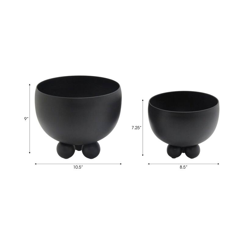 Metal Planters Modern Sleek Decorative Footed Bowl Design (Set of 2) - 10.5" x 10.5" x 9.25"