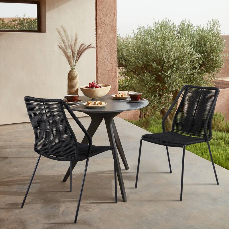 Clip Rope and Steel Indoor Outdoor Stack Dining Chairs - Set of 2 - Black