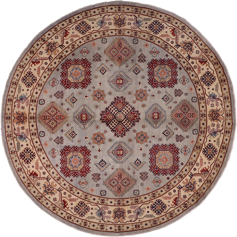 Bohemian Kazak Lilyana Gray/Beige Wool Round - 9'0'' x 9'0''