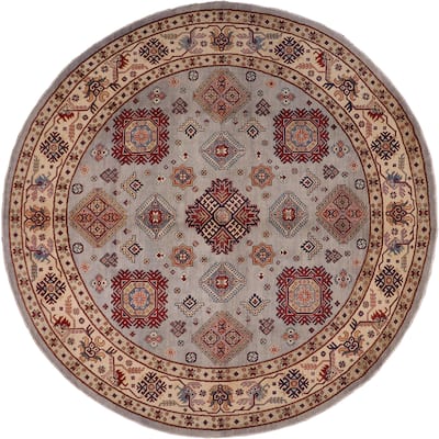 Bohemian Kazak Lilyana Gray/Beige Wool Round - 9'0'' x 9'0''