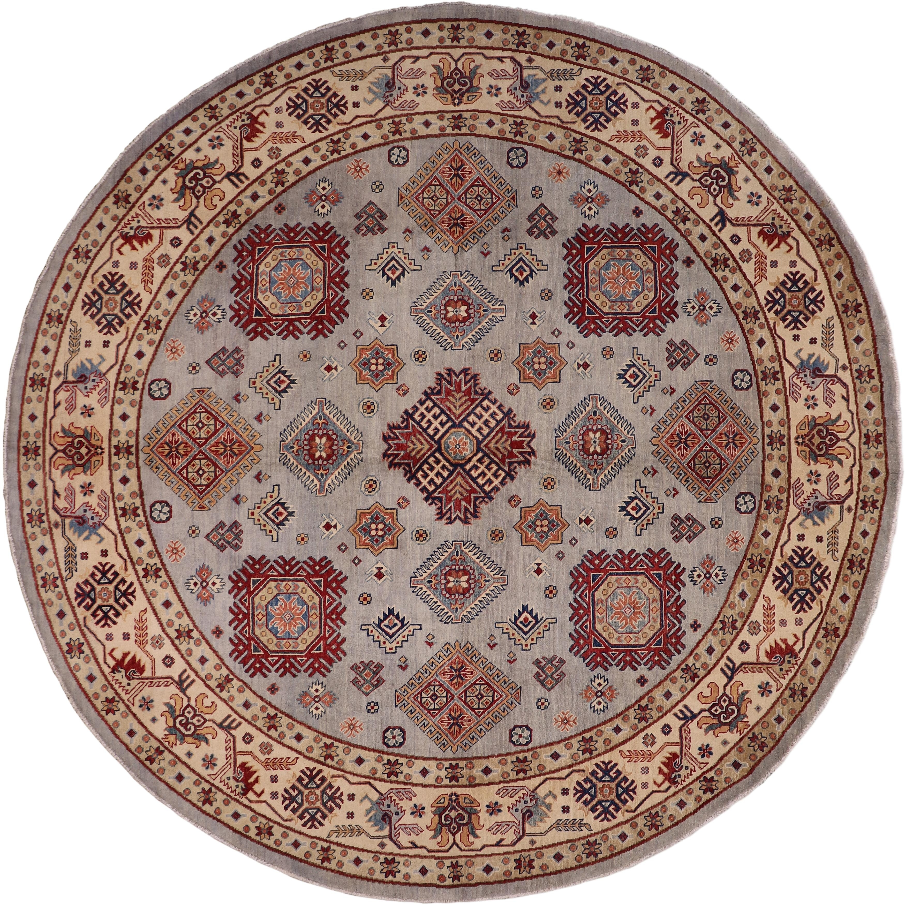 Bohemian Kazak Lilyana Gray/Beige Wool Round - 9'0'' x 9'0''