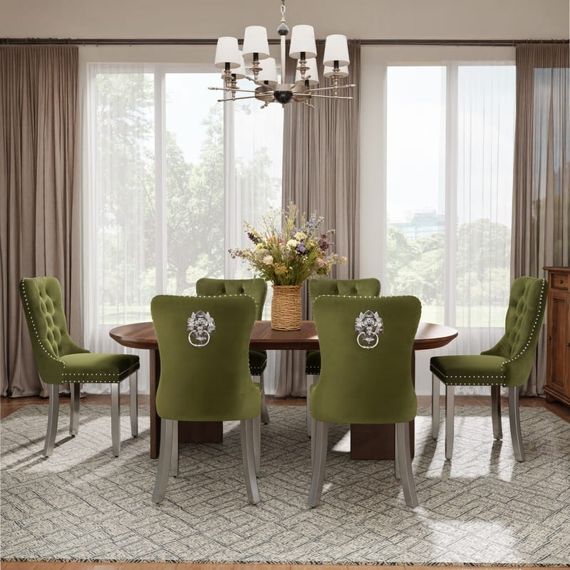 High-end Tufted Velvet Upholstered Nailhead Dining Chair Set of 6