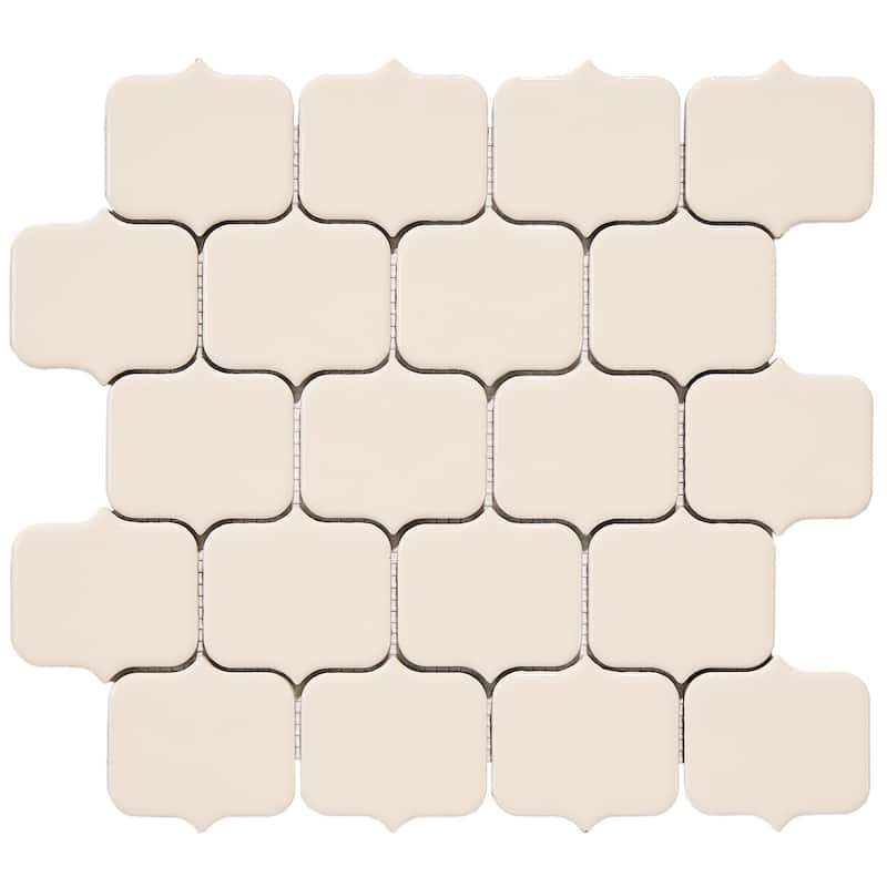 Modern Arabesque Glossy Porcelain Mosaic Tile - 5 sheets (3.90 sf) - Cream