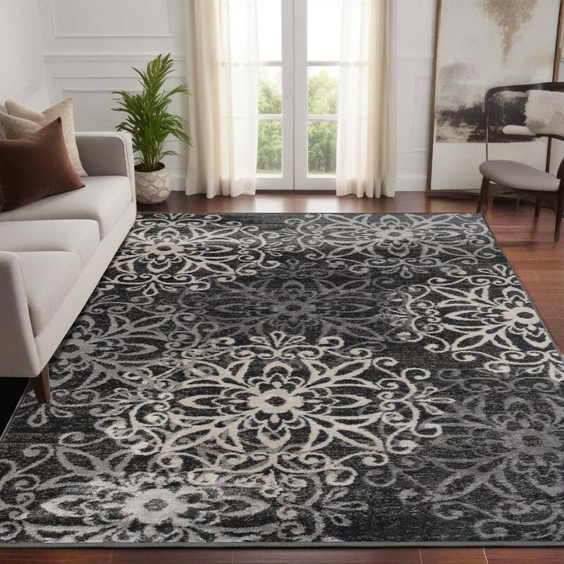 Superior Leigh Traditional Floral Scroll Indoor Runner or Area Rug