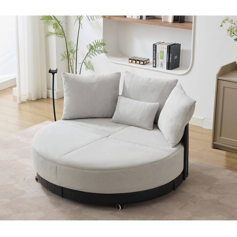 52.75" W Oversized Round Accent Chair 360° Swivel Barrel Chair with Wheels & Adjustable Phone Stand