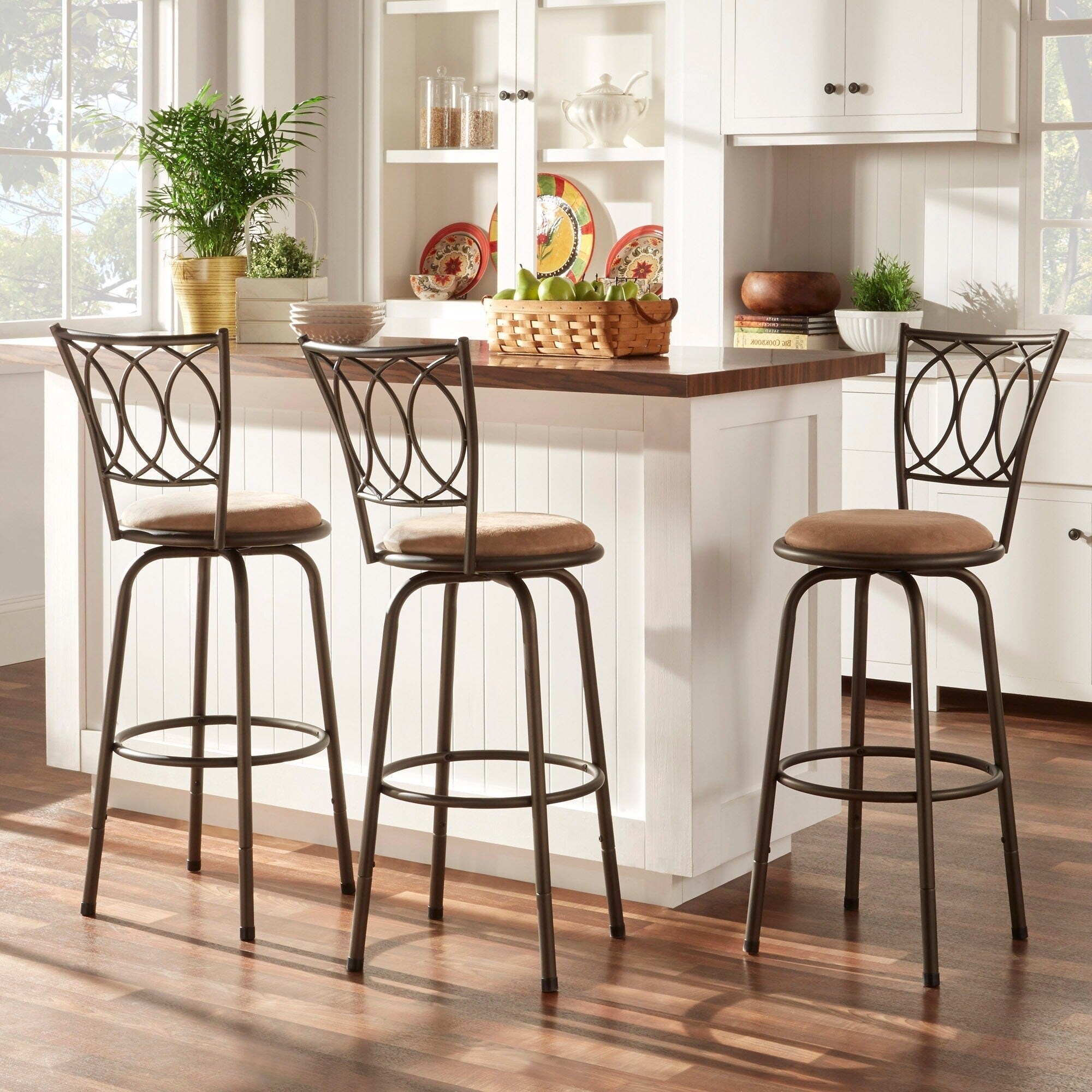 Swivel bar stools adjustable counter height discount kitchen dining chair bronze set of 3