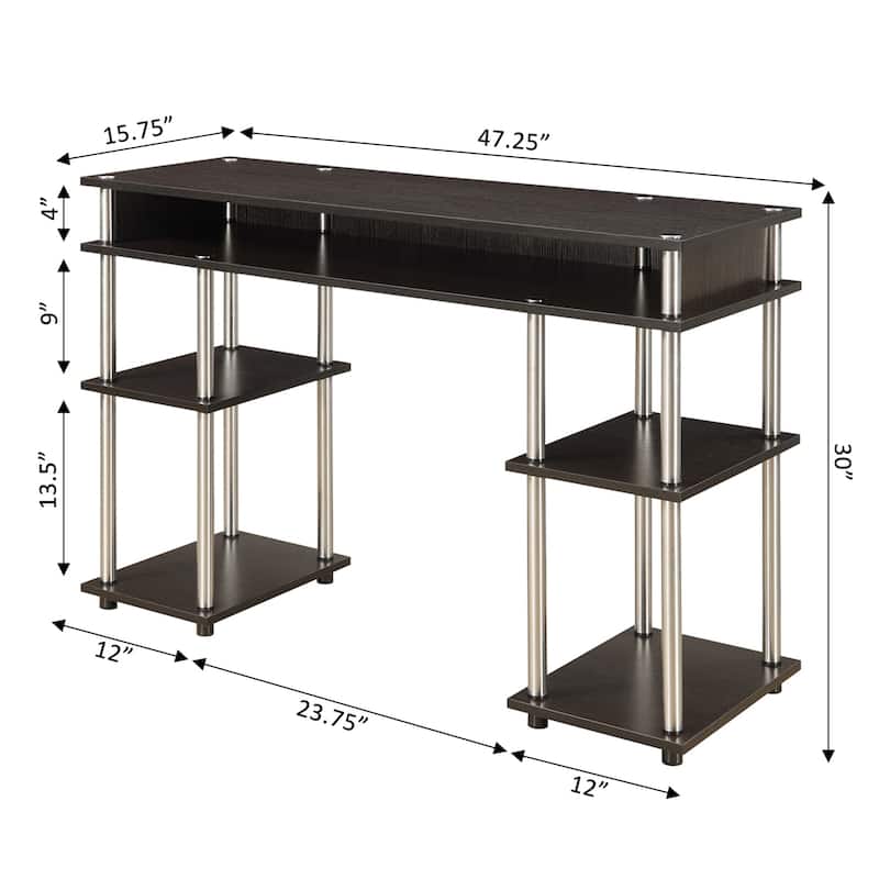 Student Desk with Shelves - Tool Free Assembly - Sturdy Office Dorm Desk - 47.25" Espresso/Brown